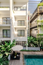 Rooms balcony overlooking to the garden pool at The Aviary Hotel Siem Reap