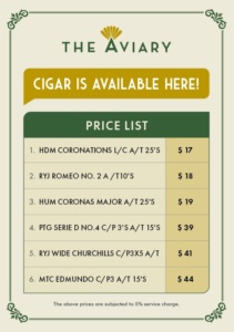 Cigars pricelist at The Glide Bar