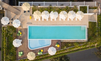 Drone Shot of Rooftop Pool | The Aviary Hotel