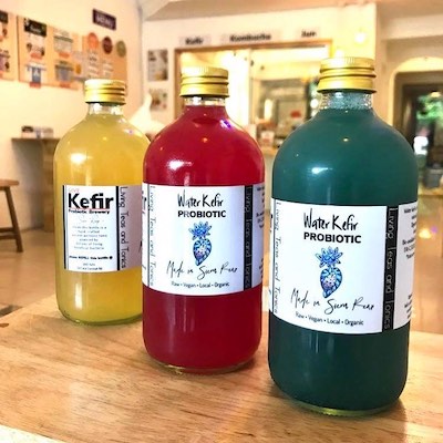 Three bottles of water Kefir, by GIVE Kefir
