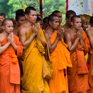pchum ben monks in angkor wat